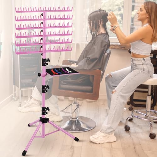 Pink Standing Hair Braiding Rack with 144 Pegs - Adjustable Salon Organizer