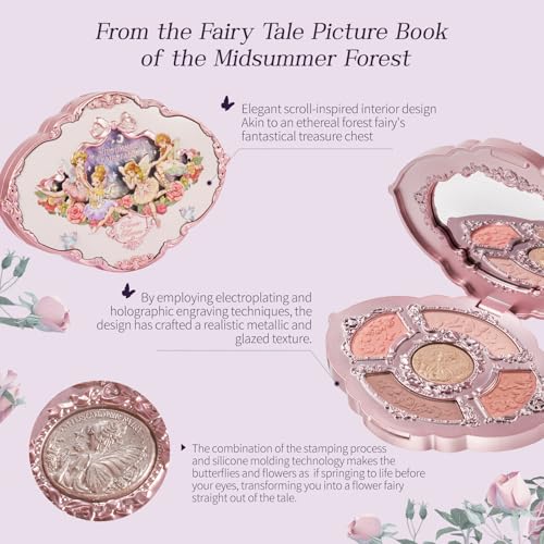 Flower Knows Midsummer Fairytales Embossed Five-Color Makeup Palette,Nude Eyeshadow with 4 Matte + Shimmer Shades,Blendable Smooth Cute Face Makeup,0.23 oz(01 Hazel Fawn)