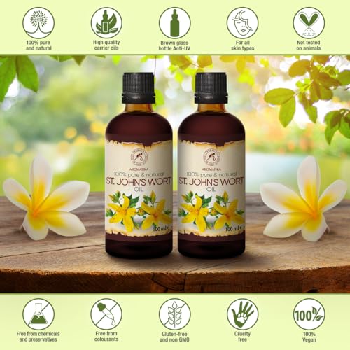 AROMATIKA St Johns Wort Oil 6.8 oz (2 x 3.4 fl oz) - Hypericum Perforatum Carrier Oil for Skin Hair & Body