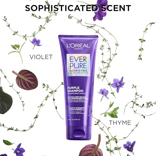 L¡¯Oreal Paris Sulfate Free Brass Toning Purple Conditioner for Blonde, Bleached, Silver, or Brown Highlighted Hair, EverPure, 6.8 Fl Oz (Packaging May Vary)