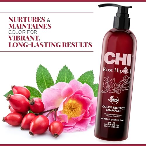 CHI Rosehip Oil Protecting Shampoo 25 Fl Oz - Sulfate & Paraben-Free, Gently Cleanses Color-Treated Hair (Pack of 1)