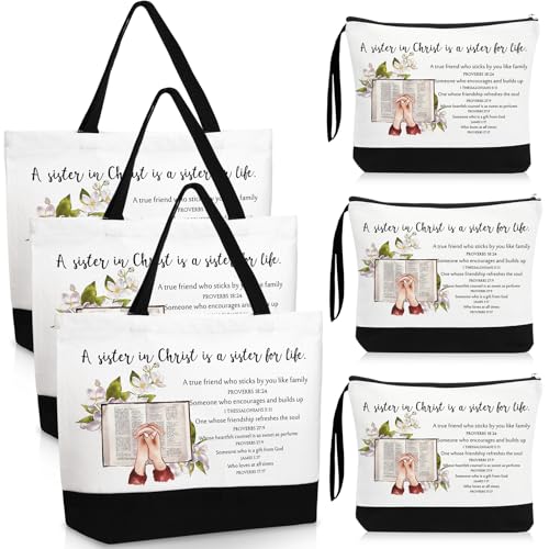 Paterr Christian Tote Bags for Women, Bible Tote Bag and Canvas Makeup Bag Inspirational Gifts for Mother Sister Ladies Birthday Easter Holiday Friendship Gifts