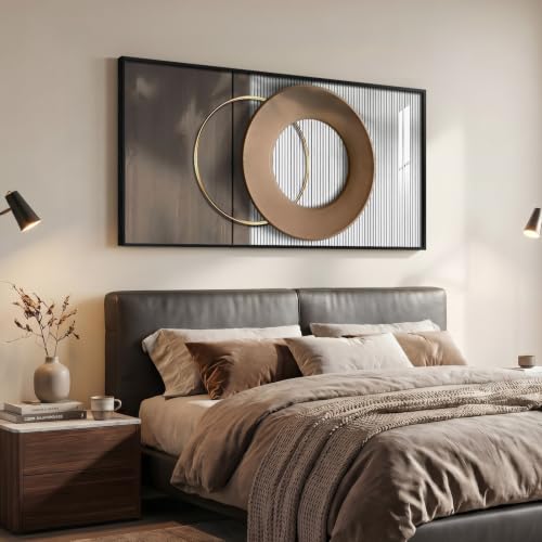 Brown 48x24 Inch Horizontal Modern Wall Art - Framed Abstract Decor