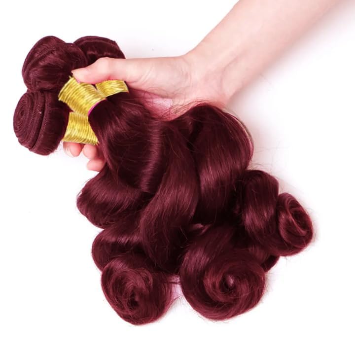 Wine Red Loose Wave Hair Extensions - 99J Burgundy Human Hair Bundles 24-28 Inch, 3 Bundles