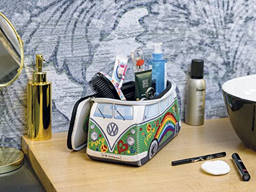 VW T1 Bus Cosmetic Bag - Neoprene Toiletry Travel Organizer, Peace Green 30x14x12cm
