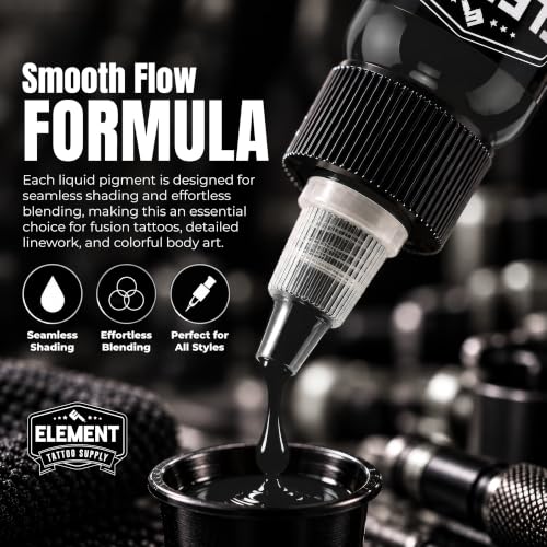 Element Tattoo Supply 2 oz Greywash Set – 3 Shades Greywash (Light, Medium, Dark) for Black & Grey Tattoos