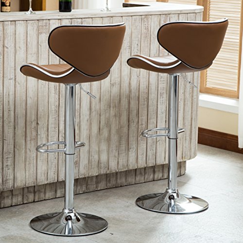 Roundhill Furniture Masaccio Caramel Faux Leather Upholstered Swivel Barstool Set of 2 with Chrome Base