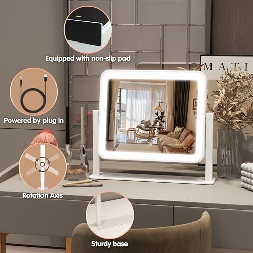 White 16x13 Inch Lighted Vanity Mirror with Touch Control & 3-Color Modes