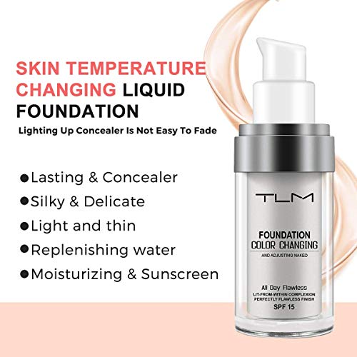 TLM Colour Changing Liquid Foundation Hides Wrinkles & Lines, BB Cream Makeup Base Concealer Cover Moisturizing Fluid for all Skin Tone SPF15, Pack of 2