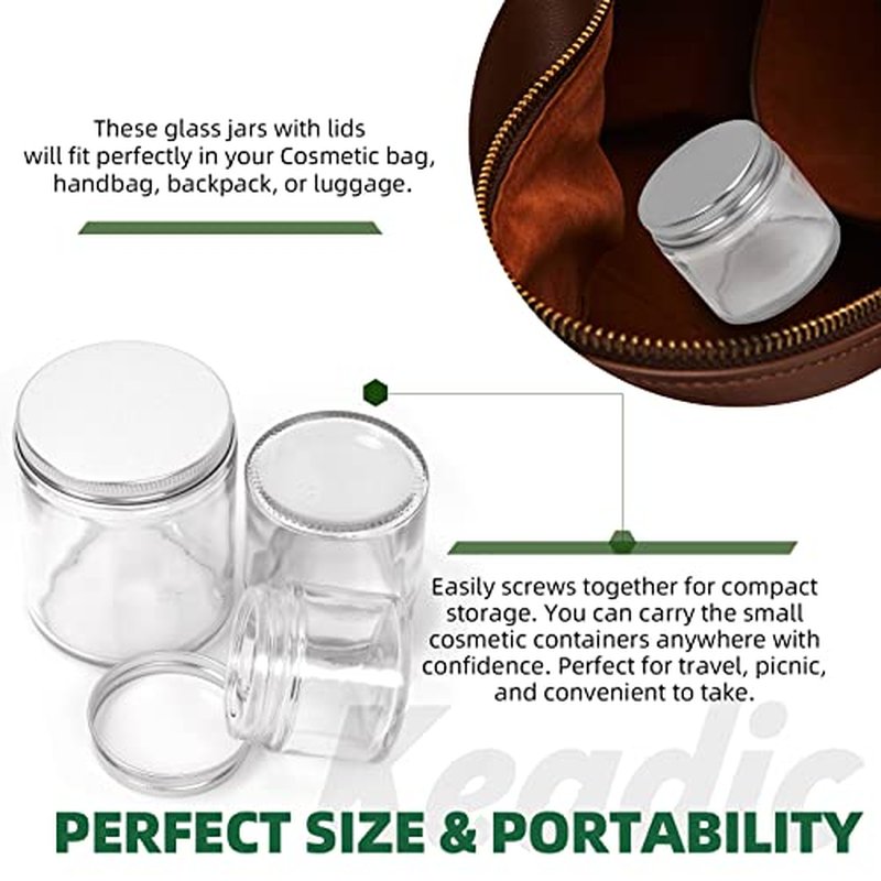 Keadic 15 Pcs 60ml/2oz Glass Jars with Lids Assortment Set, Mini Round Airtight Canning Sample Jars with Silver Lids, Tiny Makeup Containers Empty Cosmetic Containers for Lotions Powders Liquid Creams