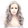 Gray 13x4 Lace Front Synthetic Wig Long Curly Silver Hair for Women & Drag Queens - Halloween Cosplay