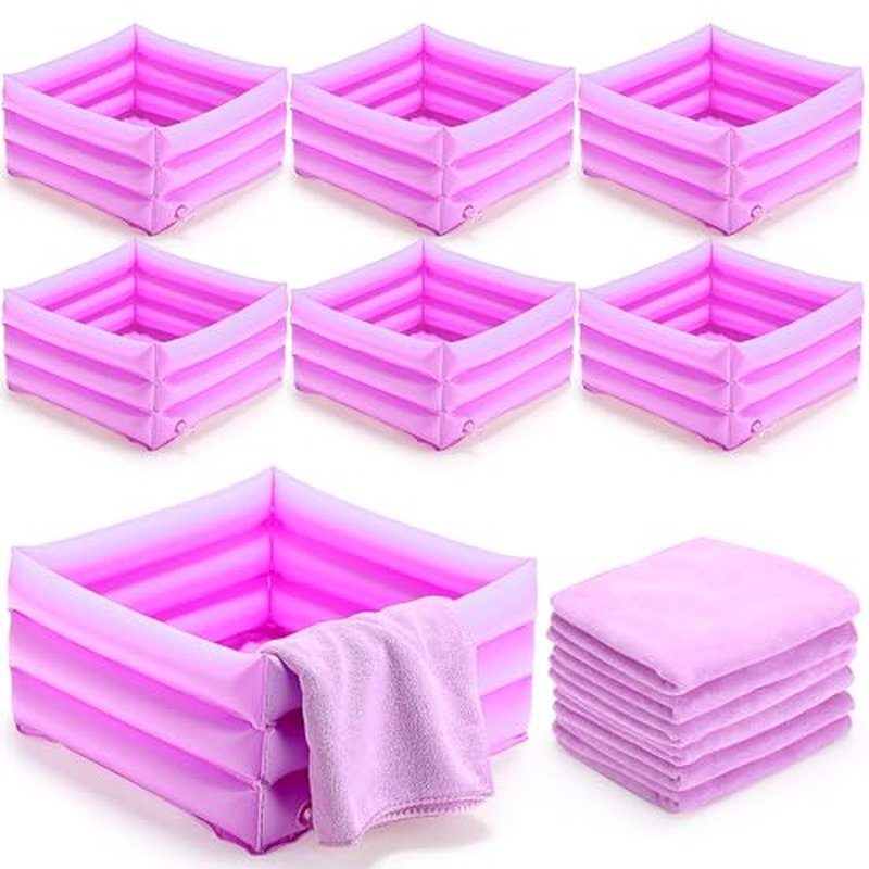 12 Pcs Foot Spa Kit for Girls Kids 12.5''x12.5''x8.3'' Foot Care Bath and 12''x28'' Hand Towels Washbasin Salon Towels Portable for Sleepover Spa Swim Birthday Party Supplies(Light Purple)