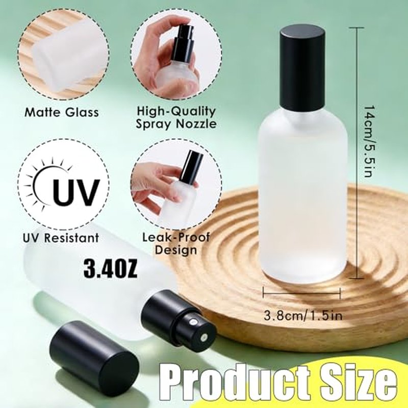 30 Pcs Glass Spray Bottle, 3.4 oz/100 ml Perfume Empty Bottles,Frosted Glass Spray Bottles, Clear Bottle with Black Fine Mist Sprayer,Refillable Container for Perfume Face Body Travel(Black)