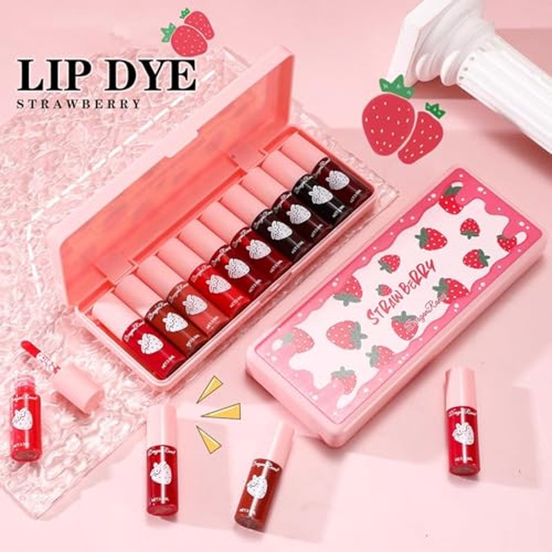 10 Colors Lip Stain Tint Set, Korean Lip Gloss for Women, Watery Mini Liquid Lipstick Long lasting, Lightweight, Multi-Use Lip and Cheek Tint, High Pigment, Vivid Color Lip Makeup
