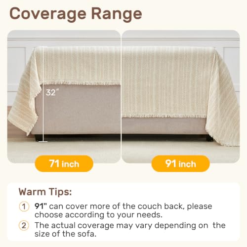 Herringbone Pattern L-Shaped Couch Cover for Sectional Sofa - Cream Khaki 71x118+91x134