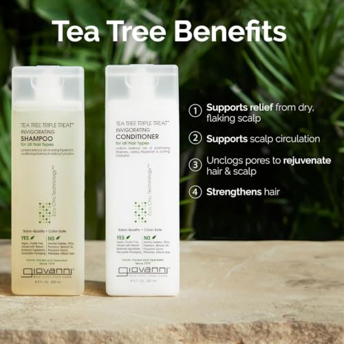 GIOVANNI Tea Tree Triple Treat Invigorating Shampoo & Conditioner Set 24 Fl Oz Pack of 2