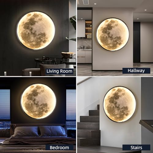 Moon Wall Sconce LED Wall Light - 23.6 Inch Dimmable Black Wall Lamp with Remote