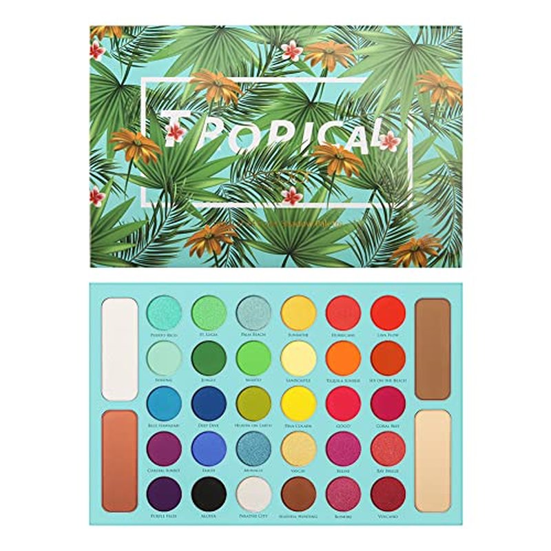 docolor Eyeshadow Palette Shimmer Matte Highly Pigmented Eye Shadow Natural Warm Glitter Long Lasting Waterproof, Professional Contour & Highlight Powder Tropical Makeup Palette (34 Color)