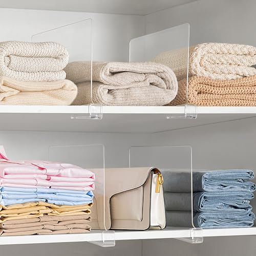 24 Pack Clear Shelf Dividers for Closet & Shelf Organization - Adjustable Acrylic