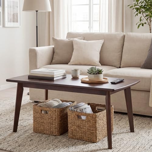 Solid Wood Coffee Table 34.5 x 21 Inches Mid-Century Modern Center Table with Storage