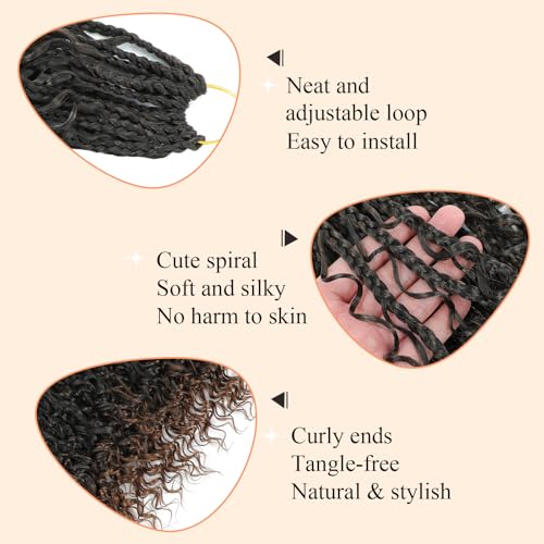 8 Inch Goddess Box Braids Crochet Hair 9 Packs with Curly Ends - 1B/30 Variation