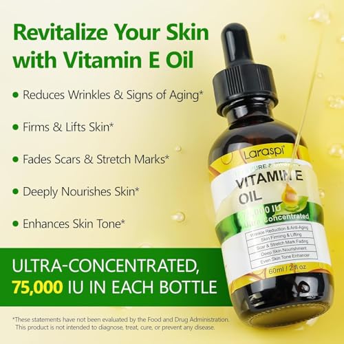 Vitamin E Oil, Pure Vitamin E Oil for Skin, Face, Scars, Body, for Moisturizing Dry Skin, 4 Oz