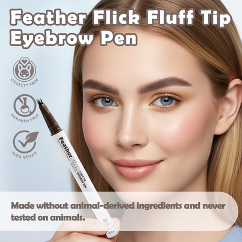 Feather Flick Fluff Tip Eyebrow Pen Natural Hair Like Brow Strokes Angled Multi Tip Precision Brow Pen for Sparse Brows Long Lasting Smudge Resistant (DARK BROWN, 0.018 fl oz. / 0.55 ml£¨pack of 1£©)