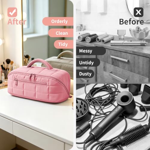 Pink Travel Hair Dryer Bag Compatible with Shark FlexStyle HD430 with Heat-Resistant Mat