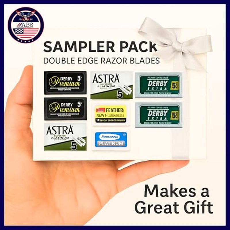 Double Edge Safety Razor Blades Sampler Pack for Men-Includes 4 Top Global Brands: Feather Astra Personna Derby-Comfortable Shaving ?Fits All Double Edge Safety Razors (100)