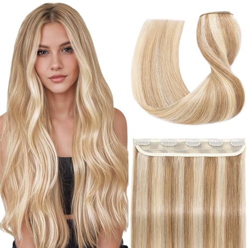 S-noilite 16 Inch Blonde Brown Clip-In Hair Extensions - Balayage Full Head 3/4 Design, 45g, Golden Brown & Bleach Blonde