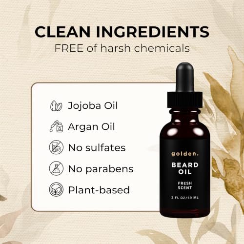 Golden Grooming Beard Oil - Natural Hydrating Beard Conditioner with Sweet Almond & Argan Oil - Fresh Scent, 2oz - Variation of THIS listing