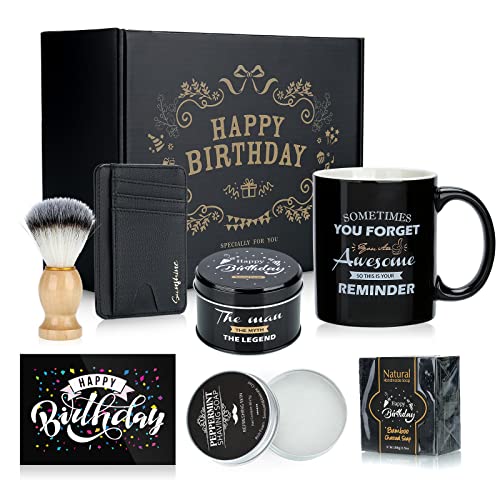 Men's Birthday Gift Box Set with Mug Candle Soap Shaving Cream Beard Brush