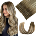 Pinkpearl Invisible Tape in Hair Extensions - 20pcs 20 Inch Balayage Walnut to Ash & Blonde