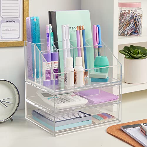 STORi Chloe Stackable Clear Makeup Holder and 6 Drawer Bundle | Organize Cosmetics and Beauty Supplies | Made in USA
