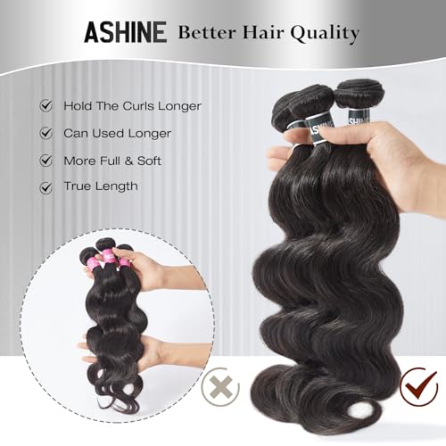 ASHINE 20 Inch Natural Black Body Wave Human Hair Bundles - Unprocessed Cambodian Raw Hair
