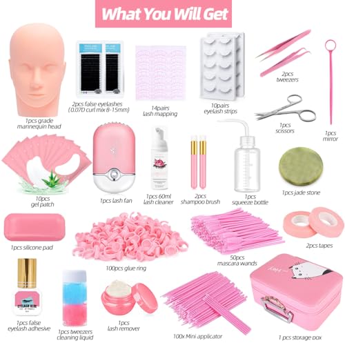 Professional Lash Extension Kit with Mannequin Head & Pink Variation