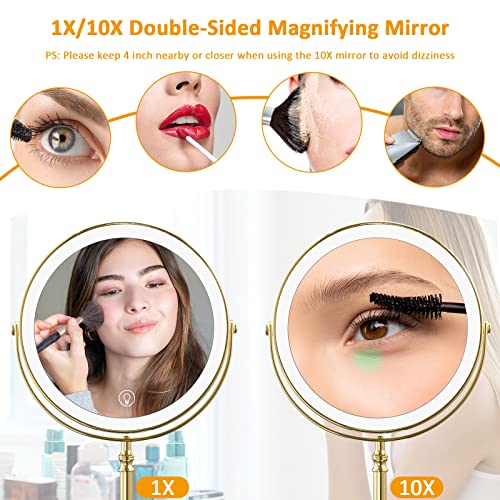 Rechargeable Lighted Makeup Mirror 8 Inch Dual-Sided 1X/10X Magnification with LED Lights