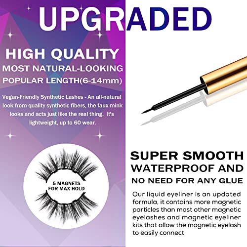 Wispy Cat Eye Magnetic Eyelashes 10 Pairs with Magnetic Liner Kit, Reusable & Easy to Apply