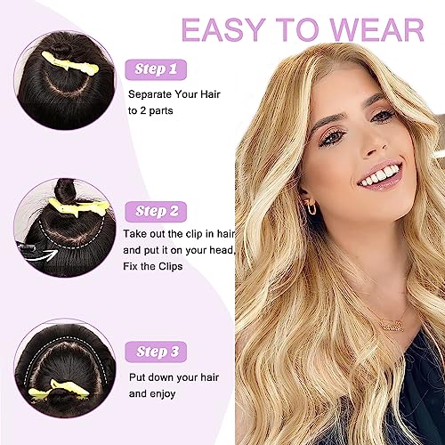 Smartinnov 16 Inch Curly Clip-In Hair Extensions Honey Blonde Balayage Platinum Blonde