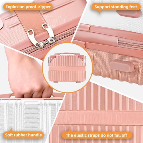14-Inch Pink/White Hard Shell Cosmetic Organizer Travel Case for Women - Portable Makeup & Toiletry Bag