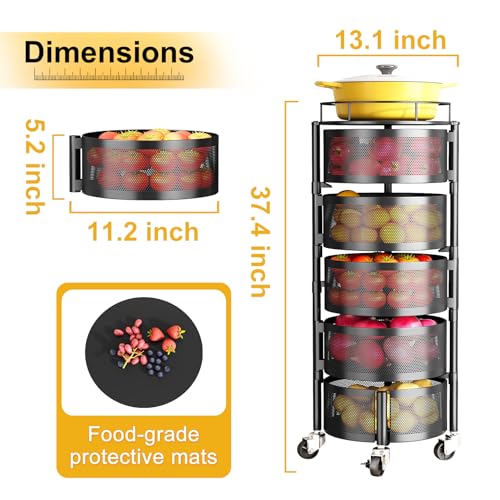 Rotating 5-Tier Fruit and Vegetable Basket Stand - Black