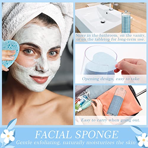 Heart-Shaped Compressed Facial Sponges Set - Light Blue, 120 Pcs with Storage