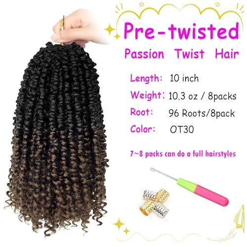 10 Inch Crochet Passion Twist Hair Pre Looped - Short Style, Pack of 8