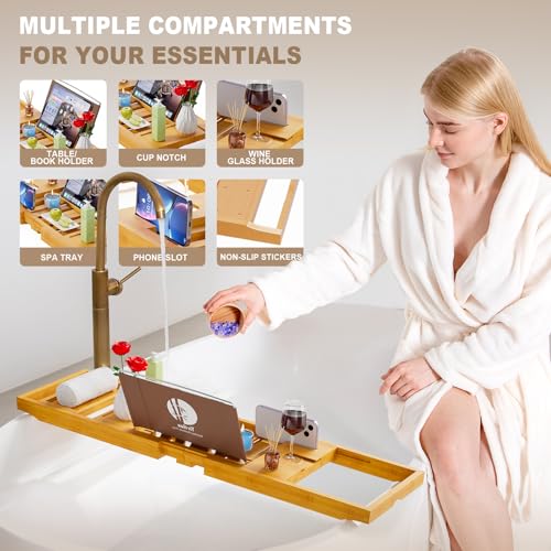 Yirilan Bamboo Bathtub Tray Caddy,Bath Tray£¬Bamboo