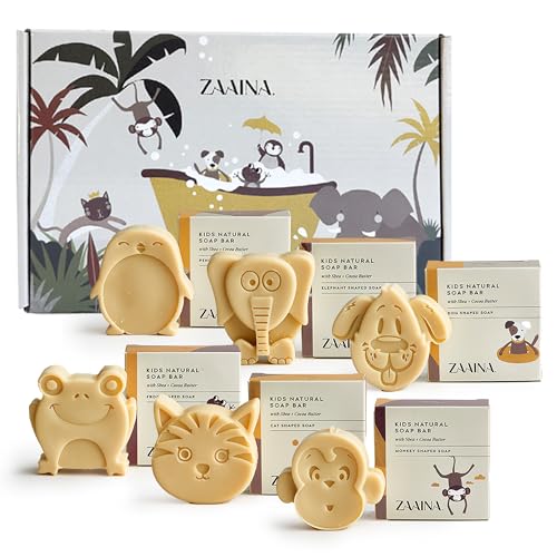 ZAAINA Kids Soap Bar (Set of 6) ? Unique Natural Animal Shaped Soaps for Children ? Gentle Bath Soap for Sensitive Skin ? Fun Gift for Kids ? Birthday, Bath Time ? Handmade in USA