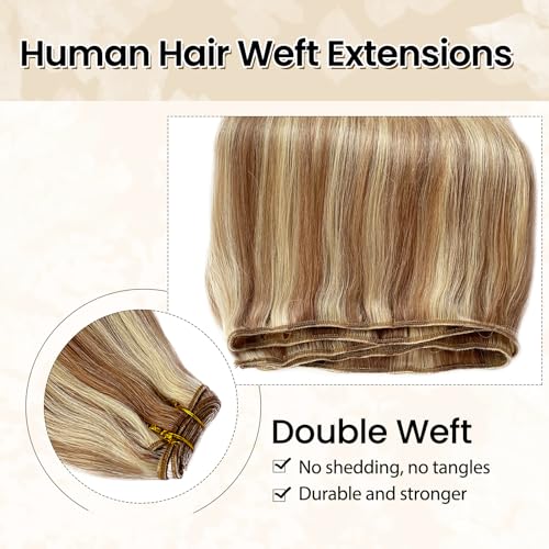 Human Hair Sew-In Extensions 12 Inch Blonde Highlight Remy Weft Full Head