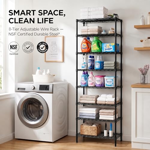 Finnhomy 8-Tier Adjustable Steel Wire Shelving Unit 72 Inch Black Storage Rack