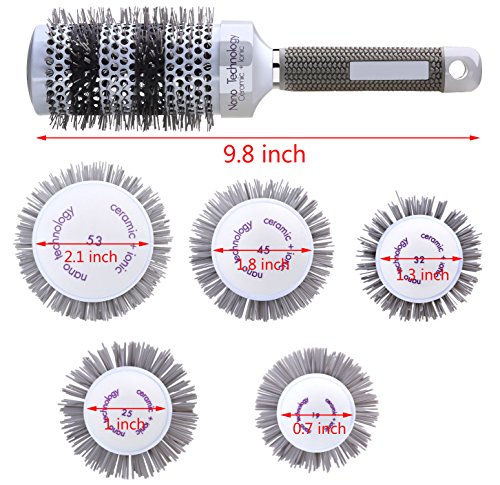 PERFEHAIR Ceramic Round Hair Brush Set - 5 Sizes for Blow Drying & Curling