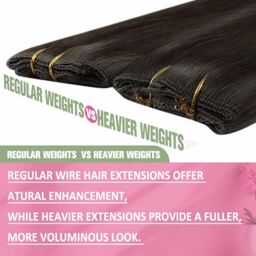 YoungSee Invisible Wire Human Hair Extensions Mocha Brown 14 Inch 85G with Clips - Variation of Wire-B-#4A