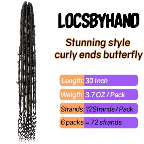 Butterfly Locs Crochet Hair with Curly Ends - 30 Inch, 4# Brown - Pack of 6
